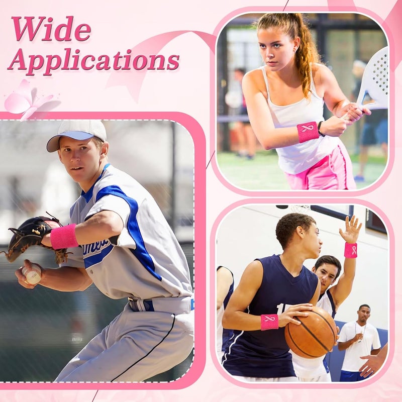 Biubee 12/24/48Pcs Breast Cancer Awareness Wristbands - Football Pink Ribbon Wristbands Bulk for Youth Men Women, Elastic Gymnastics Sports Wrist Sweatbands for Football Baseball Athletic Sports - Image 5